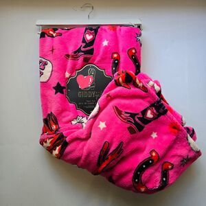 GIDDY UP Cowgirl Blanket Hot Pink 60 x 70 Faux Fur Western Disco Yeehaw Throw